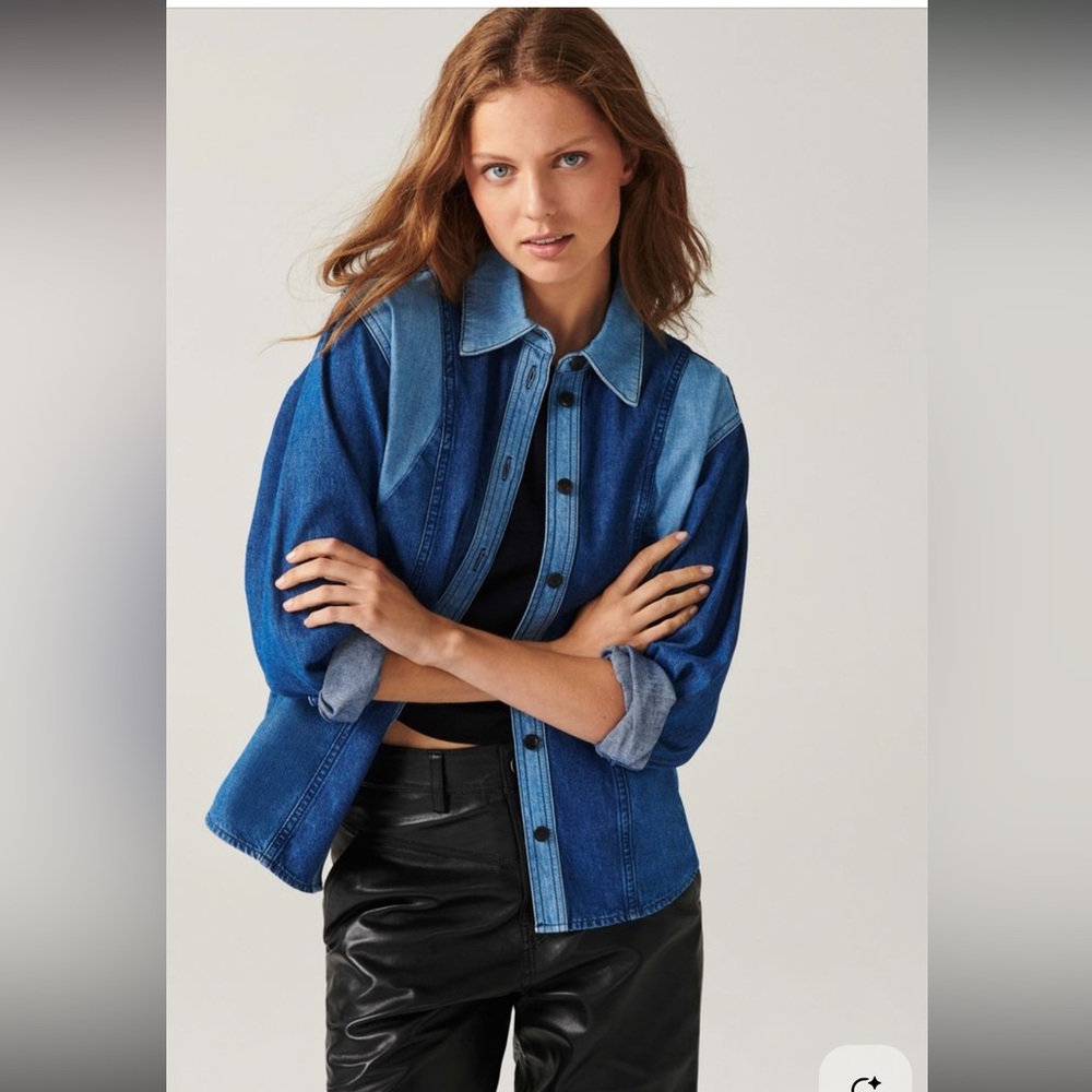 BA&SH Mixed Denim Long Sleeve Button Down Shirt